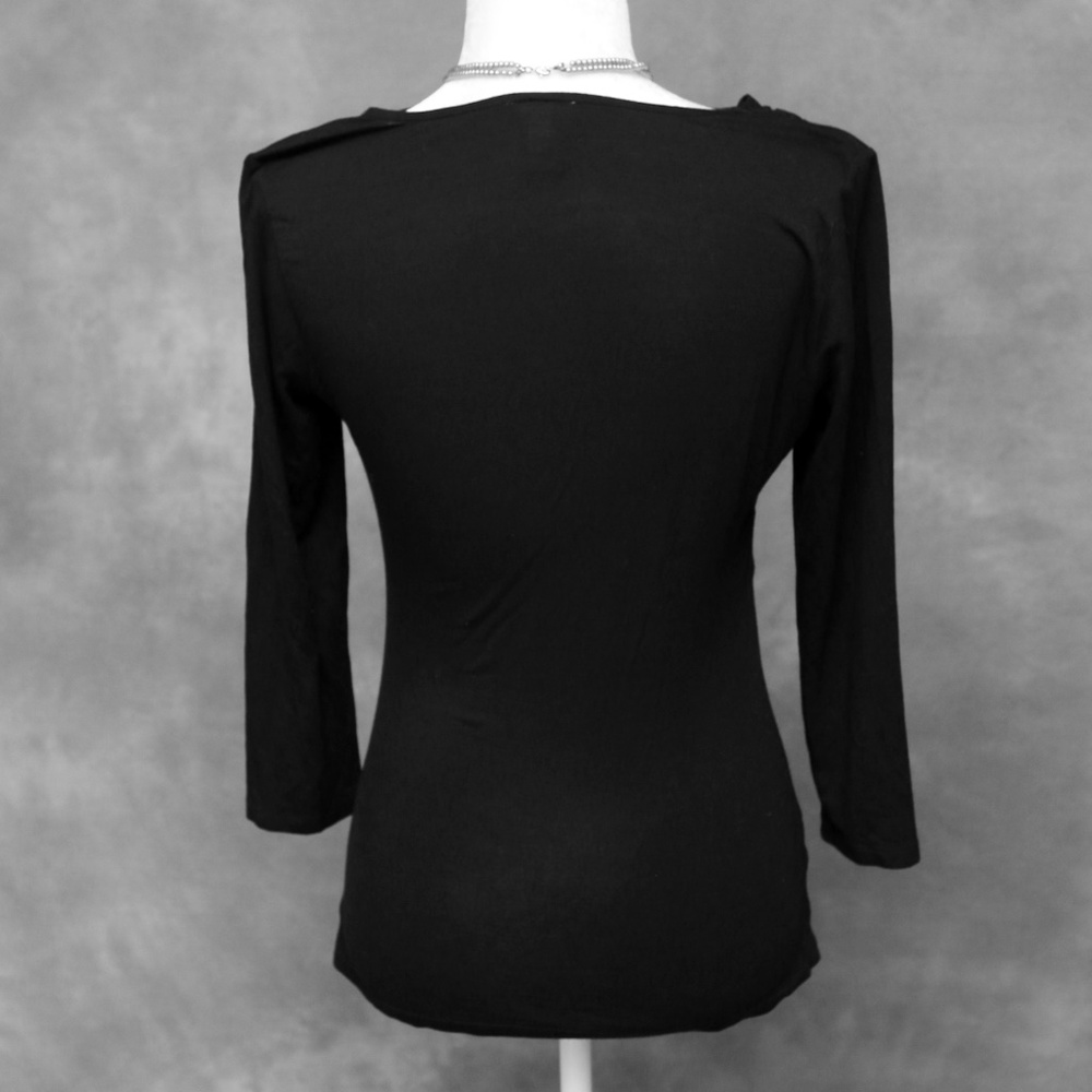 Ann Taylor Black V-Neck Top Small Viscose Blend Chic Stretch Career Blouse - Picture 4 of 6